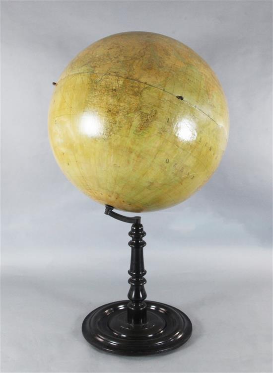 A huge late 19th century German terrestrial globe by Adolf Henze, diameter 42in. 72 in. (183 cm.) high